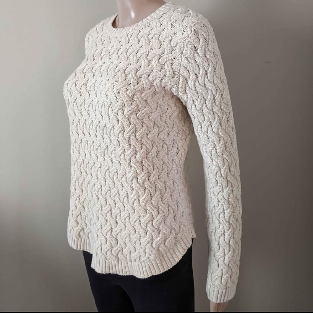 JEANNE PIERRE Textured Cable Knit Cream Sweater, Women's Large